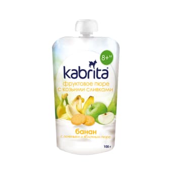 KABRITA obuolių ir bananų tyrelė su sausainiais ir ožkos pieno grietinėle, nuo 8 mėn.,, 100 g