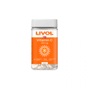 LIVOL EXTRA vitaminas C, 400 MG, juodųjų serbentų skonio, 50 kramtomųjų tablečių