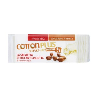 COTTON PLUS 2IN1 sausi makiažo vatos lapeliai su pieneliu ARGAN, 60 vnt.