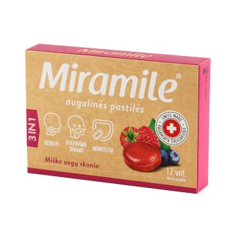 MIRAMILE® augalinės pastilės miško uogų skonio 3IN1, 12 vnt.