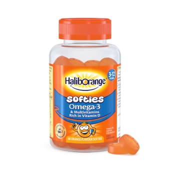HALIBORANGE guminukai OMEGA-3 & MULTIVITAMIN, apelsinų skonio, 3–12 m., 60 guminukų