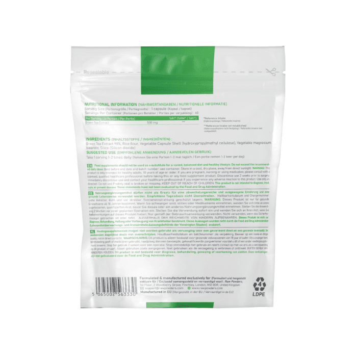 RAW POWDERS ŽALIOSIOS ARBATOS EKSTRAKTAS, 60 kapsulių-1