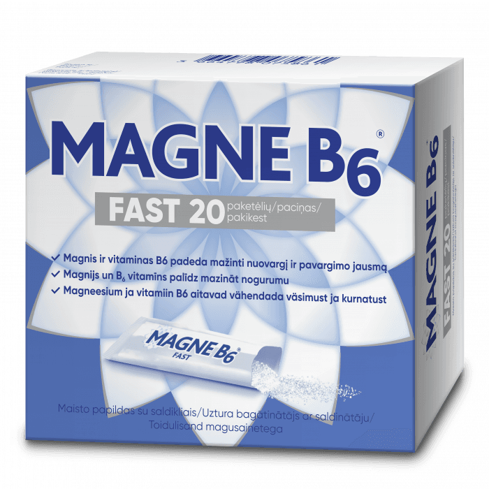 MAGNE B6 FAST (magnis), citrinų skonio granulės, 20 pakelių