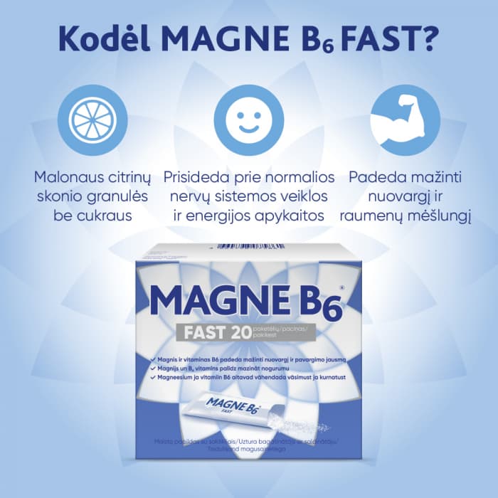 MAGNE B6 FAST (magnis), citrinų skonio granulės, 20 pakelių-1