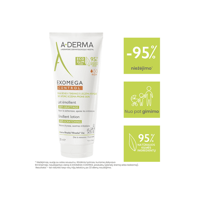 A-DERMA veido ir kūno losjonas-emolientas sausai, atopinei odai EXOMEGA CONTROL, nuo gimimo, 200 ml-4