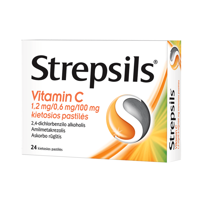 STREPSILS Vitamin C, 1,2mg/0,6mg/100mg, kietosios pastilės, N24-3