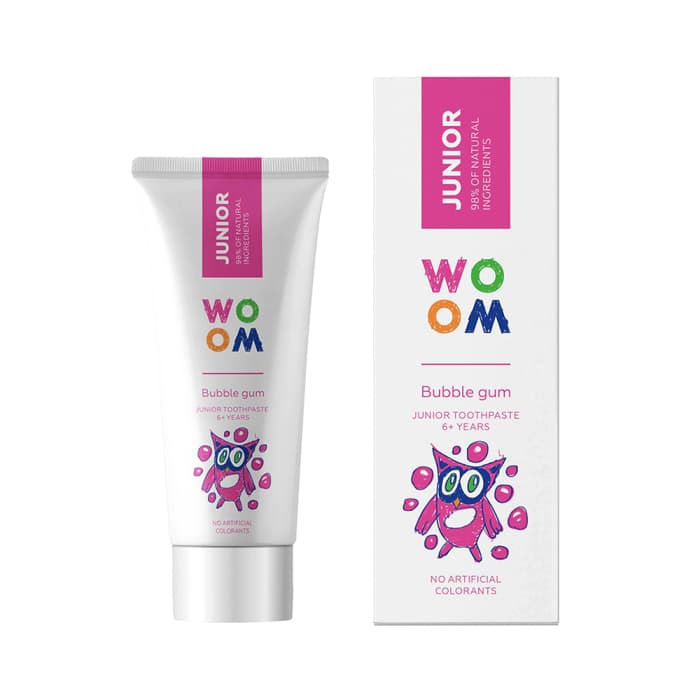 WOOM dantų pasta vaikams JUNIOR BUBBLE GUM, nuo 6 m., 50 ml