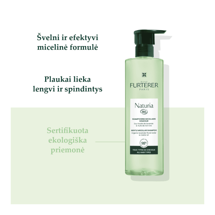 RENE FURTERER švelnus micelinis šampūnas su ekologiškų levandų vandeniu ir ricinos aliejumi kasdieniam naudojimui NATURIA, 400 ml-5