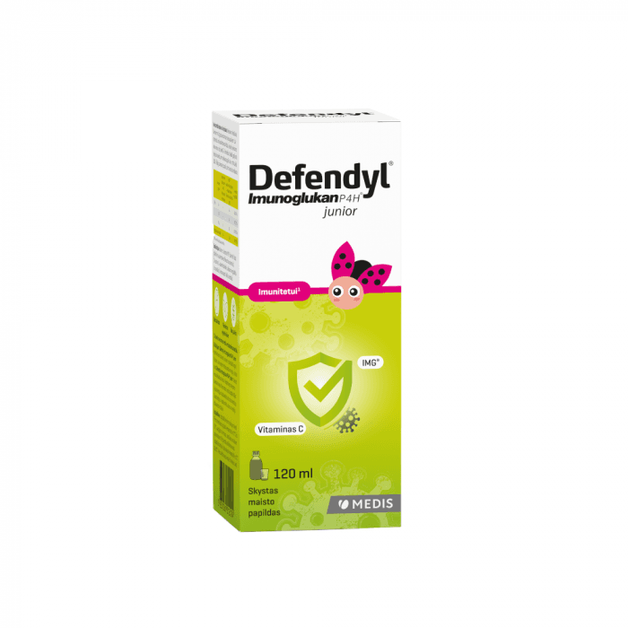DEFENDYL imunitetui IMUNOGLUKAN P4H JUNIOR, 120 ml+pakuotėje yra ir dozavimo taurelė-2