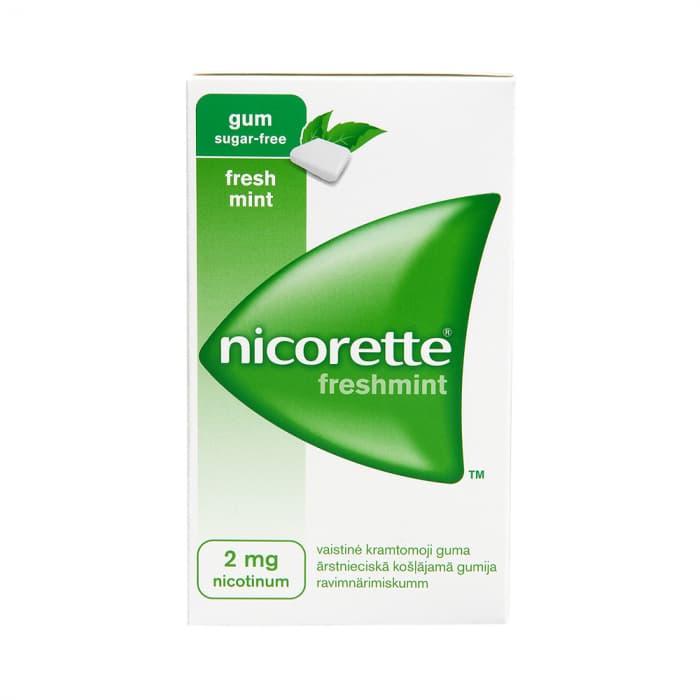 NICORETTE FRESHMINT 2 mg, 30 vienetų, vaistinė kramtomoji guma, N30-2