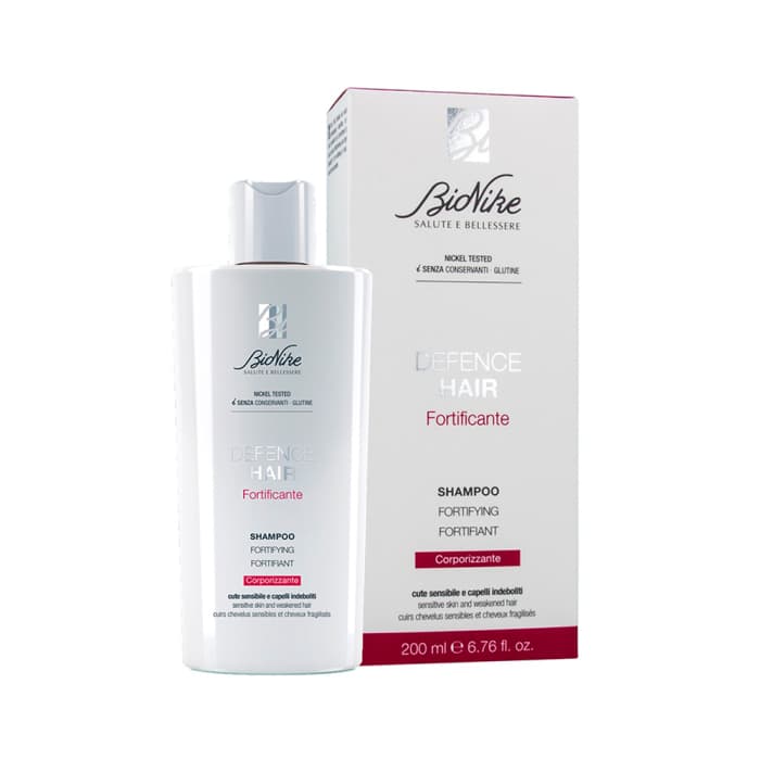 BIONIKE apimties suteikiantis plaukų šampūnas jautriai galvos odai ir silpniems plaukams DEFENCE HAIR FORTIFYING, 200 ml
