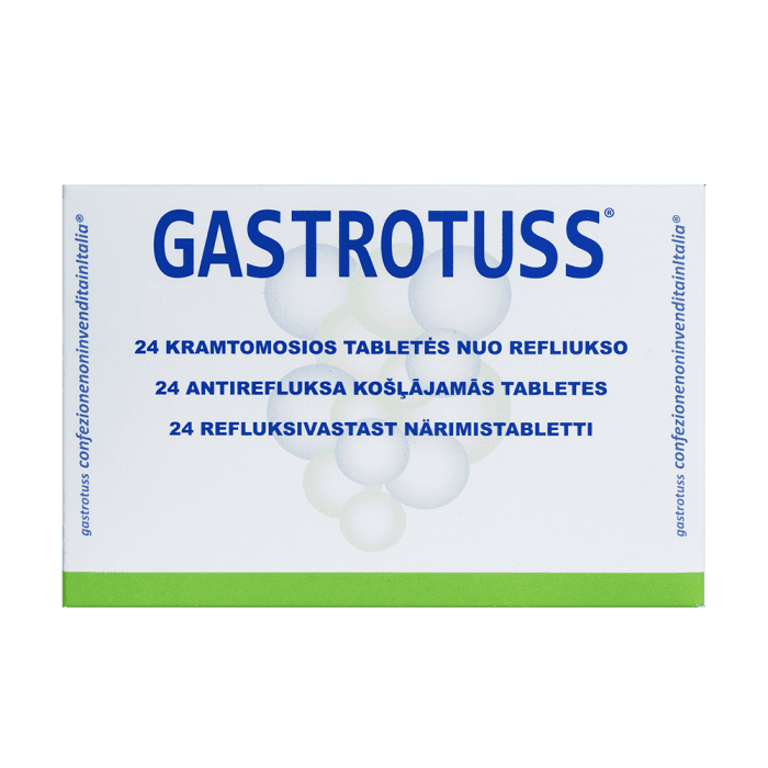 GASTROTUSS tabletės nuo refliukso, 24 kramtomosios tabletės