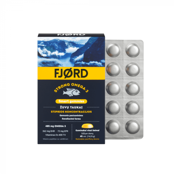 FJØRD STRONG OMEGA-3 SMART GUMMIES, pasiflorų skonio, 45 Guminukai-2