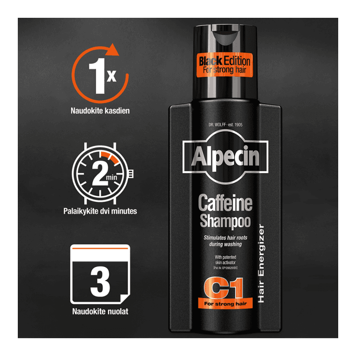 ALPECIN šampūnas su kofeinu nuo plaukų slinkimo BLACK EDITION, 250 ml-2