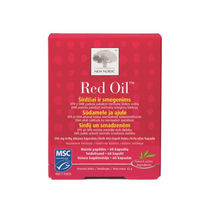 RED OIL krilių aliejus, nuo 11 m., 590 mg, 60 kapsulių