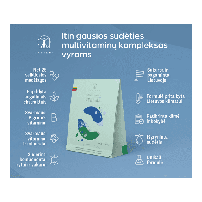 SAPIENS multivitaminų kompleksas vyrams: „RYTAS“ + „VAKARAS“, 60 tablečių-1