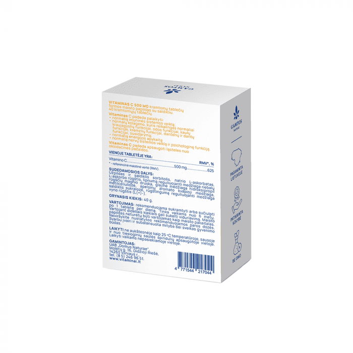 VITAMINAS C 500 MG, apelsinų skonio, 40 kramtomųjų tablečių-2