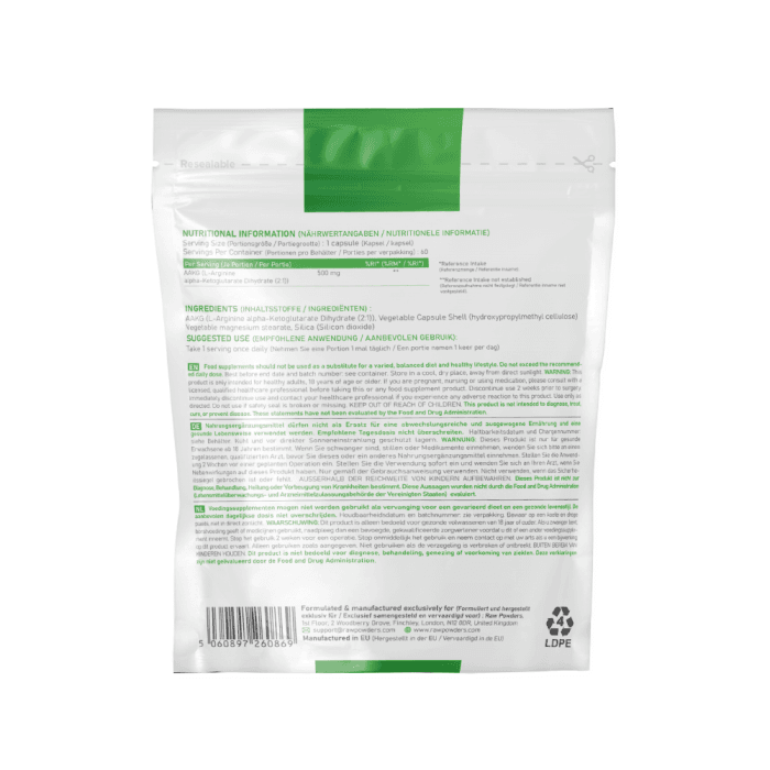 RAW POWDERS L-ARGININAS, 500 MG, 100 kapsulių-2