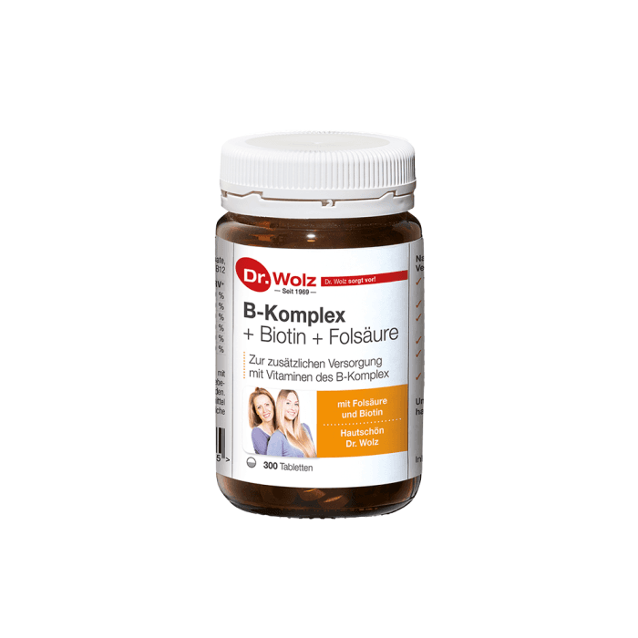 DR. WOLZ B-COMPLEX + BIOTIN + FOLIC ACID YEAST, 300 Tabletės
