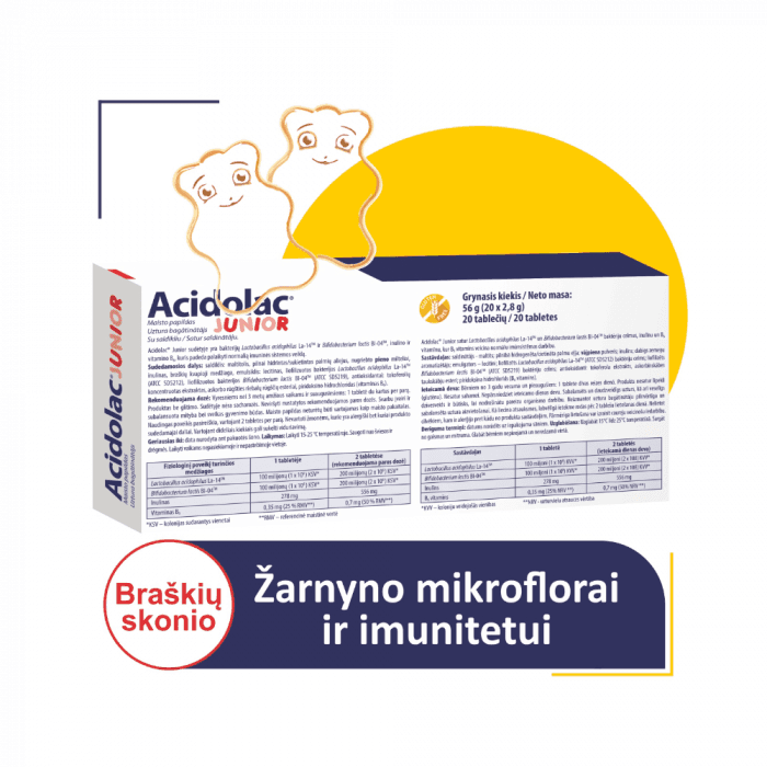 ACIDOLAC JUNIOR, meškiukų formos, braškių skonio, 20 kramtomųjų tablečių-2