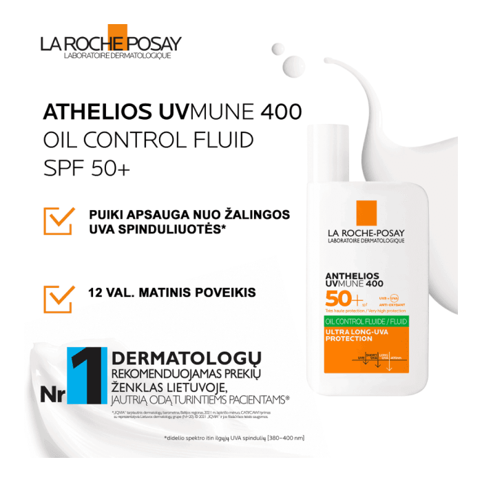 LA ROCHE-POSAY veido fluidas ANTHELIOS UVMUNE 400 OIL CONTROL FLUID, SPF 50+, 50 ml-3