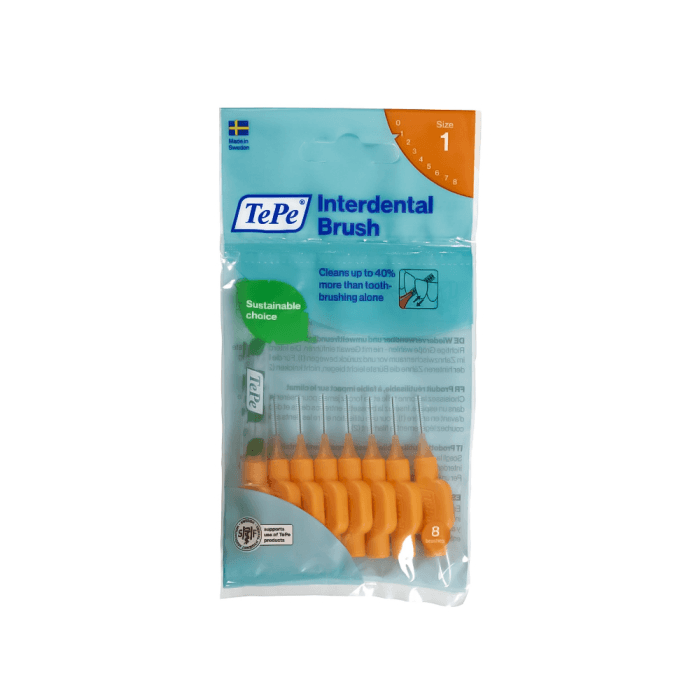 TEPE tarpdančių šepetėliai, 0,45 mm, oranžinė spalva, 8 vnt.