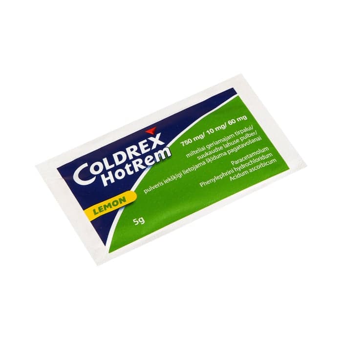 COLDREX HotRem LEMON 750mg+10mg+60mg, milteliai geriamajam tirpalui, N5-2