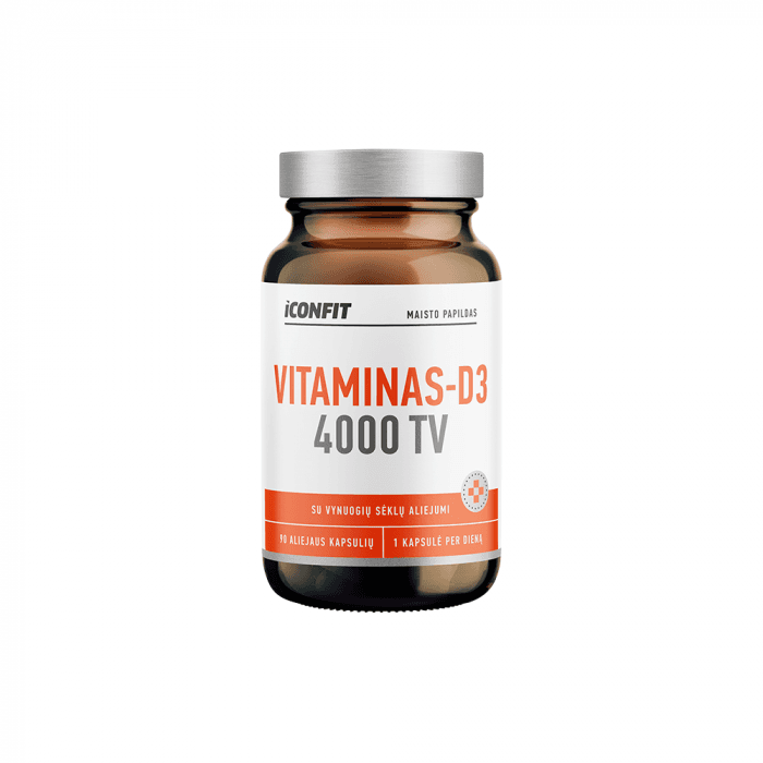 ICONFIT vitaminas D3 su vynuogių sėklų aliejumi, 4000 TV, 90 kapsulių