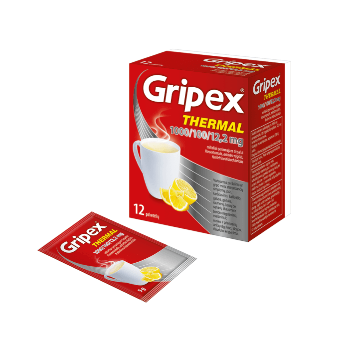 GRIPEX THERMAL, 1000mg/100mg/12,2mg, milteliai geriamajam tirpalui, N12-2