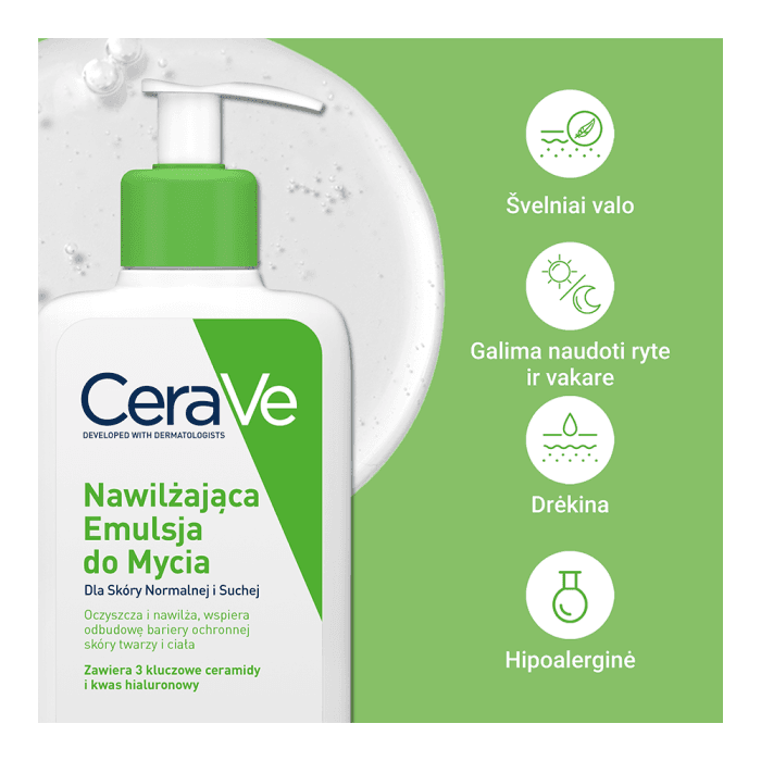 CERAVE prausiamoji emulsija normaliai ir sausai veido ir kūno odai, 236 ml-2