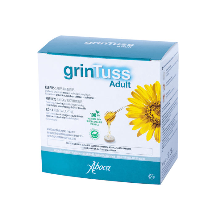 GRINTUSS ADULT, 20 burnoje tirpstančių tablečių-2