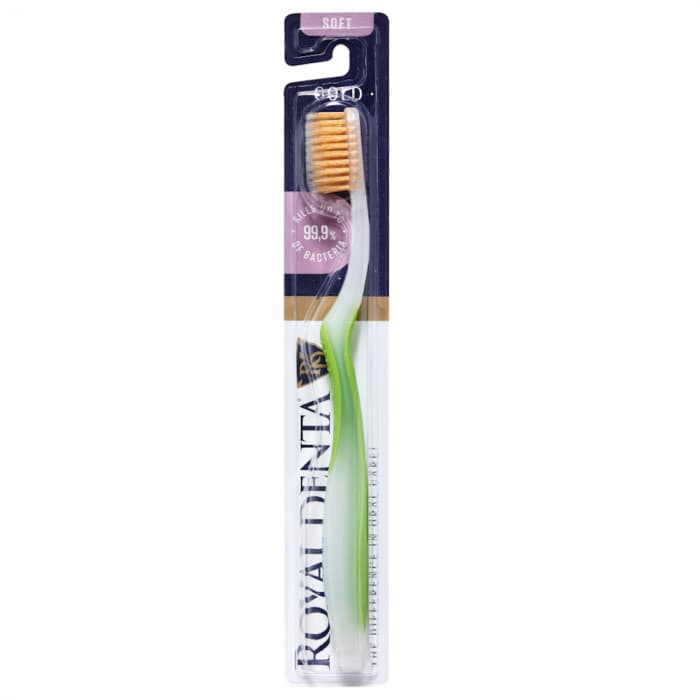 ROYAL DENTA dantų šepetėlis su aukso šereliais GOLD SOFT, 1 vnt.