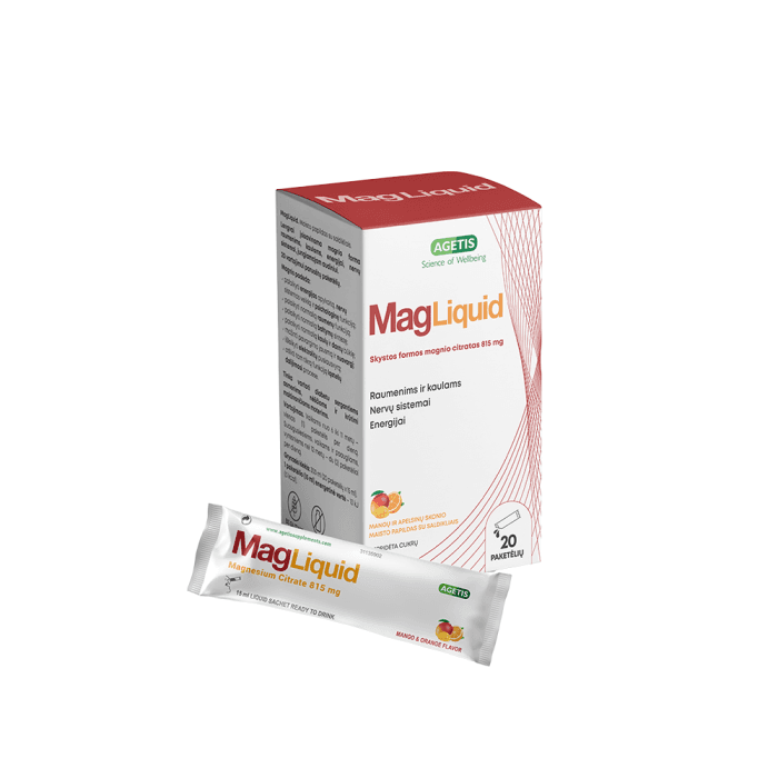 MAGLIQUID skystos formos magnio citratas 815 mg, 20 paketėlių