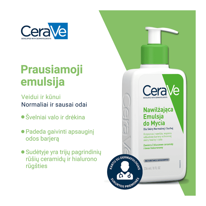 CERAVE prausiamoji emulsija normaliai ir sausai veido ir kūno odai, 236 ml-1