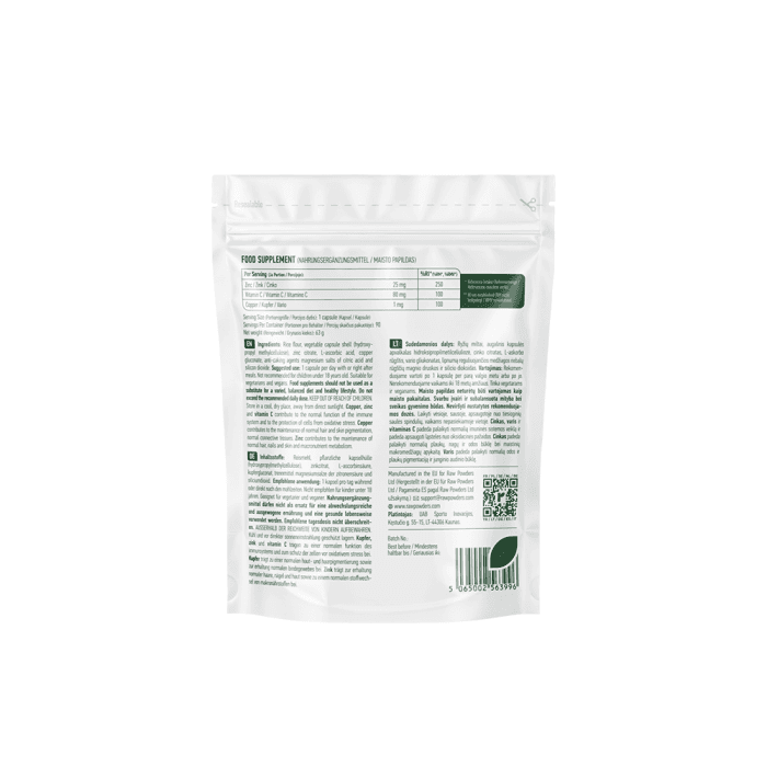 RAW POWDERS CINKAS + VITAMINAS C + VARIS, 90 kapsulių-1