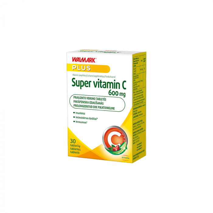 WALMARK SUPER VITAMINAS C 600 mg prailginto veikimo, 30 tablečių