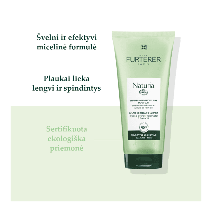 RENE FURTERER švelnus micelinis šampūnas su ekologiškų levandų vandeniu ir ricinos aliejumi kasdieniam naudojimui NATURIA, 200 ml-5