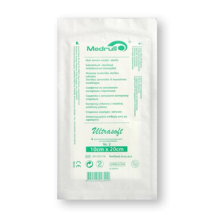 MEDRULL neaustinės sterilios servetėlės ULTRASOFT, 4 sluoksnių, 10 x 20 cm, 2 vnt.-2