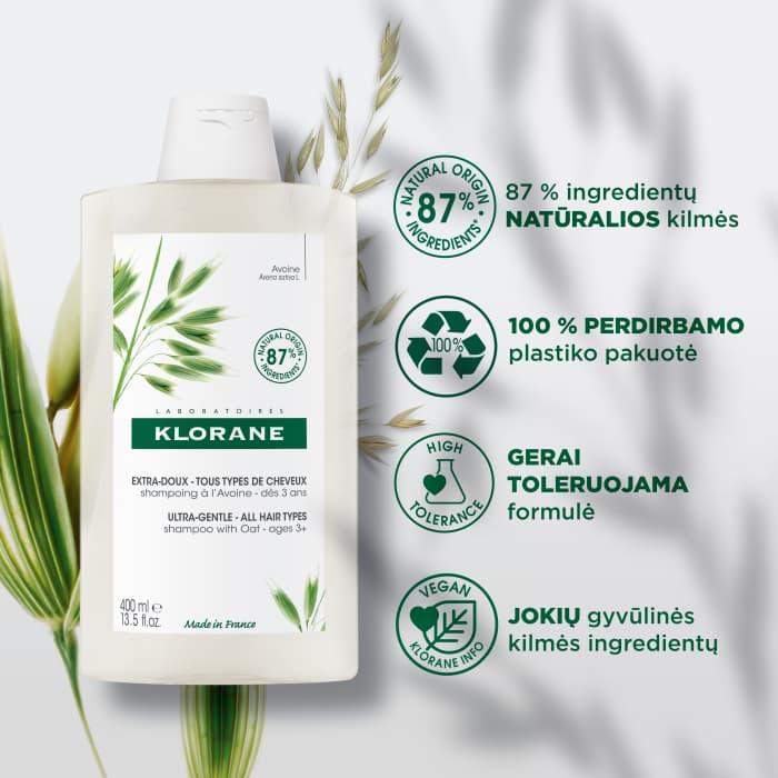KLORANE šampūnas su avižų pieneliu visai šeimai OAT MILK, 200 ml-3