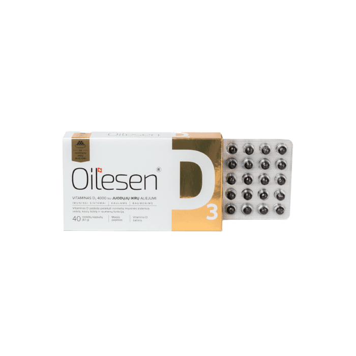 OILESEN VITAMINAS D3 su juodųjų ikrų aliejumi, 40 minkštos kapsulės-2