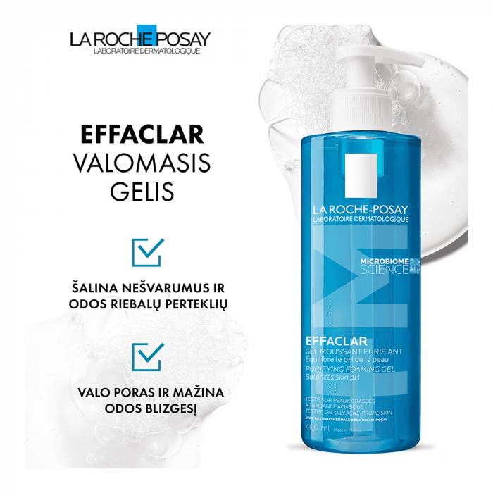 LA ROCHE-POSAY putojantis valomasis gelis riebiai ir jautriai odai EFFACLAR, 400 ml-2