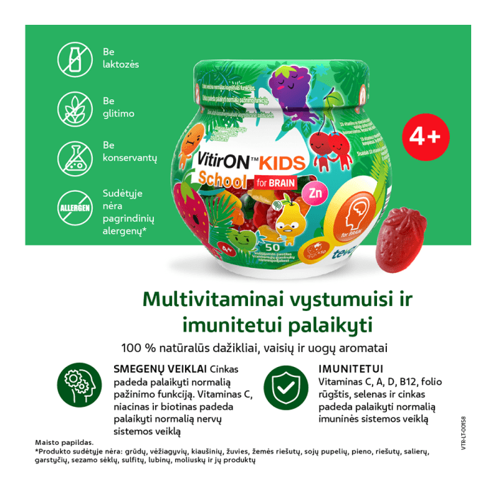 VITIRON KIDS School for BRAIN, 50 kramtomųjų guminukų-2