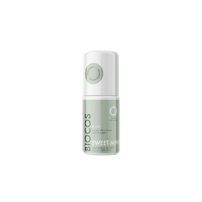 BIOCOS natūralus alūno dezodorantas su ženšeniu SWEET MINT, 60 ml