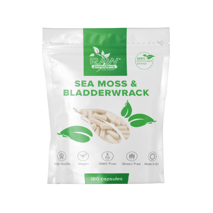 RAW POWDERS SEA MOSS IR BLADDERWRACK, 180 kapsulių