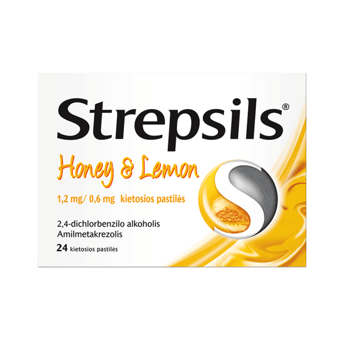 Strepsils Honey & Lemon 1,2 mg/0,6 mg, kietosios pastilės, N24-2