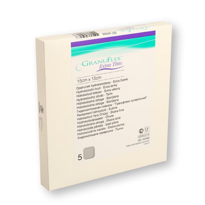 GRANUFLEX hidrokoloidinis tvarstis EXTRA THIN, 15 x 15 cm, 5 vnt.