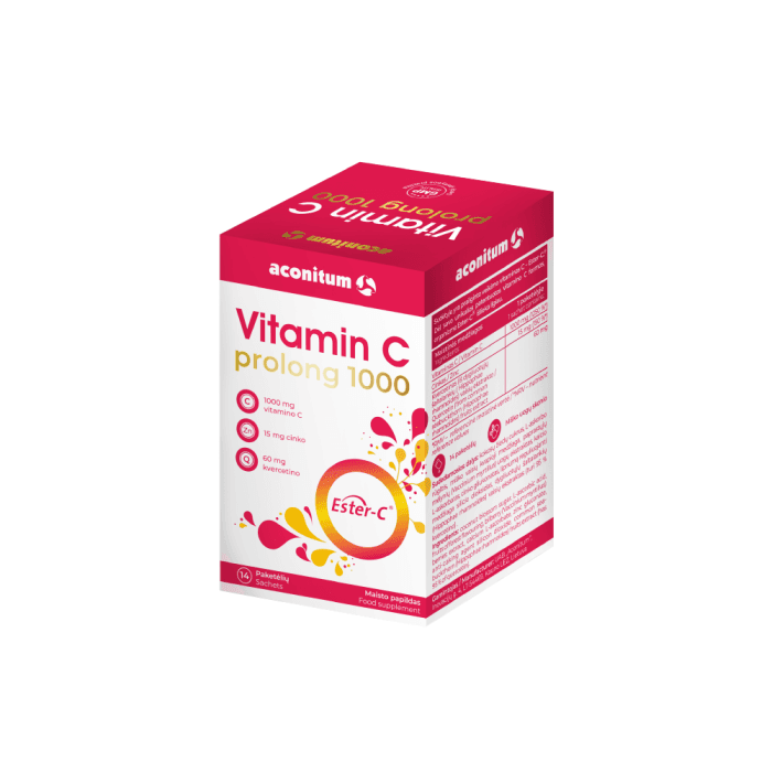 VITAMIN C PROLONG 1000, miško uogų skonio, 14 paketėlių