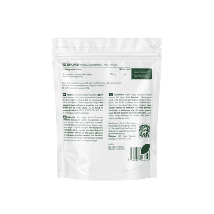 RAW POWDERS, milteliai, ACAI UOGŲ, 100 g-1