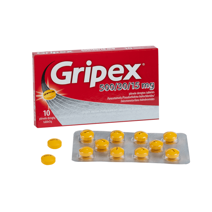 GRIPEX, 500mg/30mg/15mg, plėvele dengtos tabletės, N10-2
