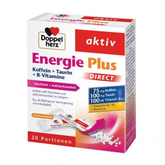 DOPPELHERZ ACTIV ENERGIE PLUS DIRECT KOFFEIN + TAURIN + B-VITAMINE, 20 pakelių